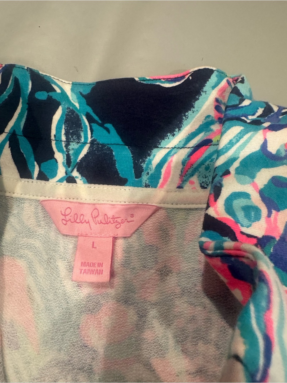 Lilly Pulitzer Tropical Floral Quarter-Zip pocket Pullover - Navy, Pink, Teal - Picture 4 of 6